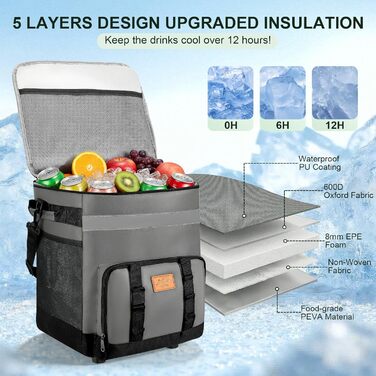 Термосумка-холодильник 35л з колесами, велика, складніша, для пікніків, кемпінгу, пляжу та BBQ, вологостійка