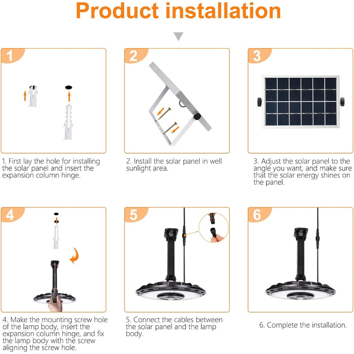 Solar Lamps for Indoor/Outdoor Use, 1200LM 108LED 5M Cable Solar Hanging Lights with Remote Control, Solar Hanging Lamp with Motion Sensor, 5 Modes, IP65 Solar Lights for Carport, Pavilion, Chicken Coop, Camping