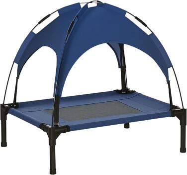 Підвищене собаче ліжко PawHut з балдахіном, для собак, вулиця, дихаючий матеріал, тафта, кемпінг, темно-синій, 61 x 46 x 62 см