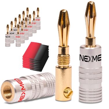 NEXMEX Бананові роз'єми з термозбіжною трубкою, 24K позолочені - набір 14 шт. для Hi-Fi аудіо, підсилювачів та ресиверів