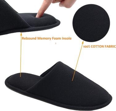 Чоловічі халапи з бавовни ofoot, зручні, з піною Memory Foam, для дому, плоскі, можна прати, Slip on, 41/42 EU, чорні