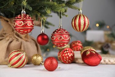 Набір прикрас на ялинку Alupssuc 80 шт. - ялинкові кулі різних форм, з гачками, для святкування Різдва, вечірок та весіль, колір шампань-золото (червоний & золотий)