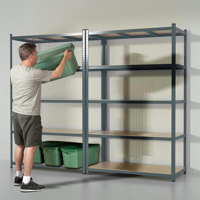 OfficeMarshal Heavy-Duty Shelving Unit - Lakota (200 x 100 x 50 cm, Grey)