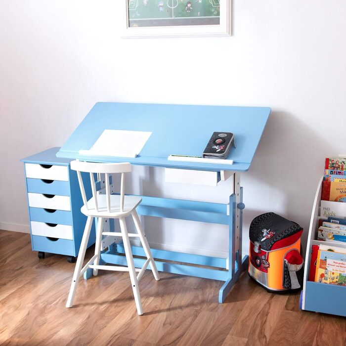 tectake® Adjustable Height Kids Desk with Tilting Tabletop & Storage Drawer - Pink | 400926