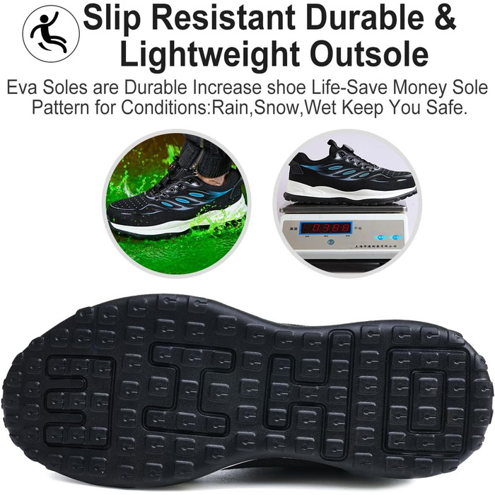 Робочі черевики: безпекові черевики для чоловіків та жінок, легкі, спортивні, дихаючі, зі сталевим підноском, унісекс, розміри 36-46 EU (42 EU, синій, на кнопці)