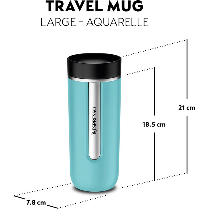 Термокружка Nespresso Travel Mug Small Sage Green 300 мл, Sage Green (Aquamarin Blue), з кришкою, не протікає, для кави, чаю, матча, з нержавіючої сталі