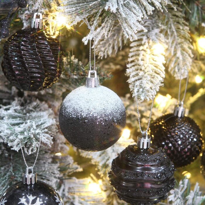 Декоративна куля для ялинки Sea Team з малюнком та блискучими прикрасами, набір (60 мм, чорний)