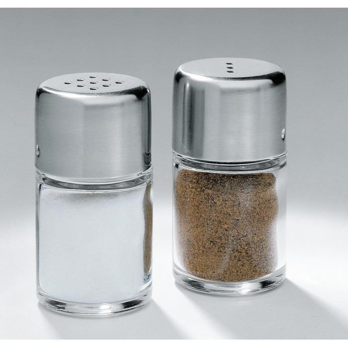 WMF Salt and Pepper Shaker Set - 2 Piece. Salt Shaker, Pepper Shaker, Acacia Wood, Matte Finish, Hand Wash. & WMF Bel Gusto Cromargan Stainless Steel Salt and Pepper Shaker Set - 2 Piece.