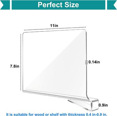 8-Piece Clear Acrylic Shelf Dividers, Multifunctional Shelf Divider, Adjustable Closet Organizer, Clear Storage Organizer for Pantry, Wooden Cabinet, Bedroom