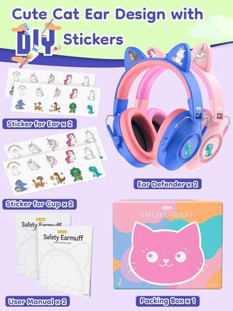 Навушники захисні дитячі Dr.meter SNR 32dB від шуму, блакитні та рожеві (2 шт.) - для аутистів, концертів, авіашоу