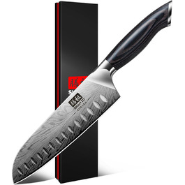 Японський ніж SHAN ZU Santoku 18 см з пудрованої сталі для професійної кухні, з ергономічною ручкою з паккавуда