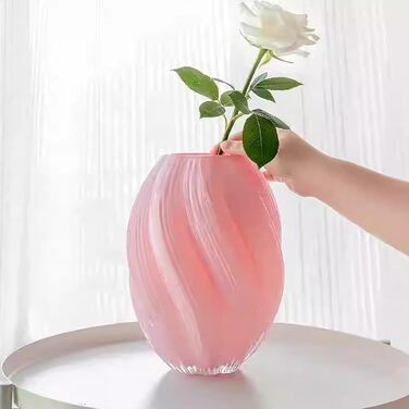 Скляна ваза для квітів, 24 см, сучасний мінімалістичний дизайн, ручної роботи, для дому, офісу, як подарунок (рожева)
