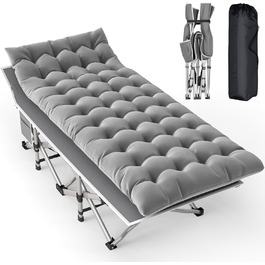 Розкладне ліжко Feldbett з матрацом, до 208 кг, сіре, XL 190x71x35 см - для кемпінгу, саду, пляжу, гостей