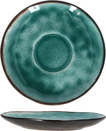 Кавовий сервіс MamboCat Reactive Glaze Green 18 предметів на 6 осіб м'ятного кольору | Столовий посуд з каменної глини з мідним декором