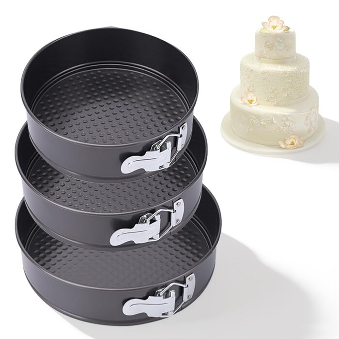 Форма для випічки круглі 3 шт (20/22/24 см), роз'ємна, антипригарна, сталь карбонова. Для тортів та хліба