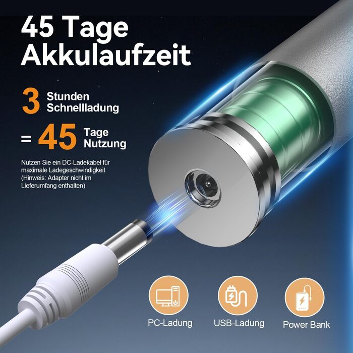 Електрична звукова зубна щітка JTF з очищувачем язика, 8 насадок, 5 режимів, Smart Memory, таймер 2 хв, IPX7, швидка зарядка 3год, для дорослих (блакитний/сріблястий)