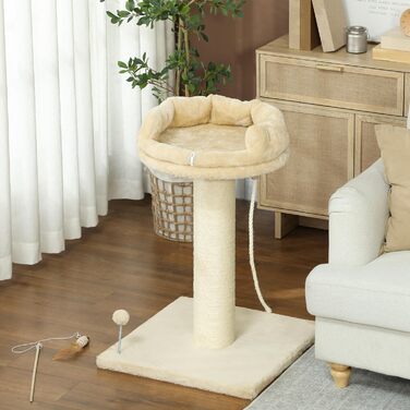 Кігтеточка PawHut для котів, 83 см, з сизалевих стовпів та платформ, бежева