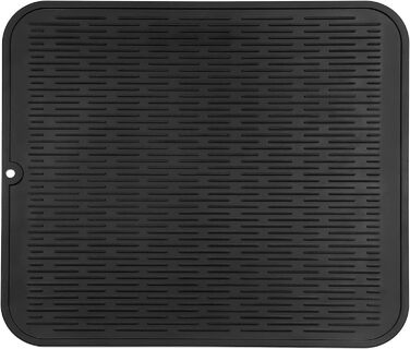 Силиконова килимок для сушіння посуду - килимок для посуду, BPA-free, стійкий до високих температур, неслизький, з щіткою (Чорний, 60 x 40 см)