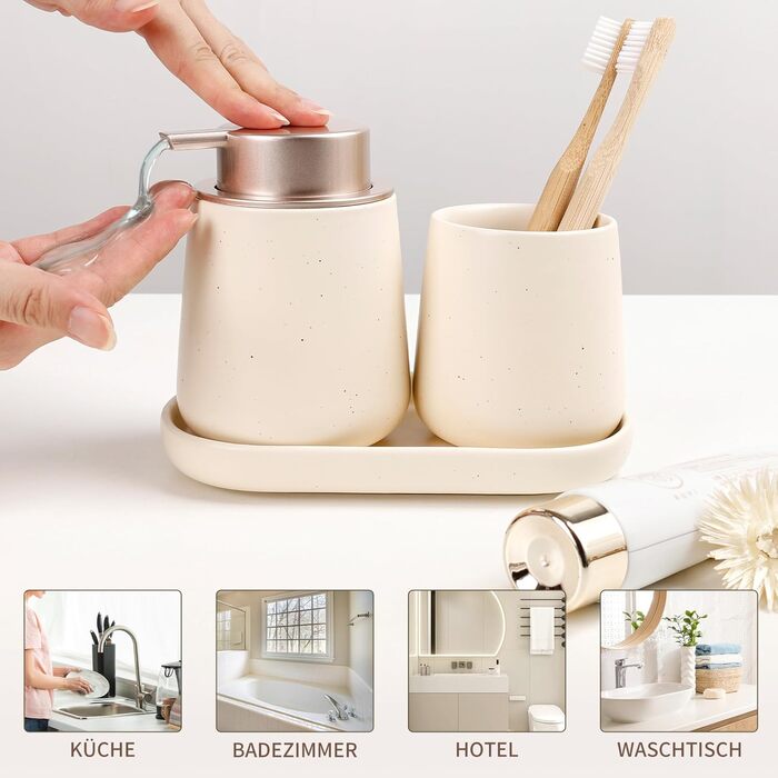 Набір аксесуарів для ванної кімнати Badezimmer Set Umlaca: мильниця, дозатор мила 350 мл, стакан для зубної пасти 320 мл, білий