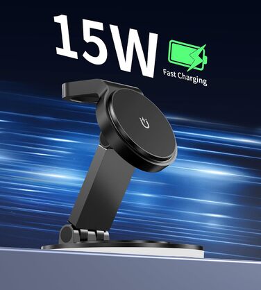 Зарядний пристрій MagSafe 3-в-1 для Apple Watch та iPhone, складний, поворотний з регулюванням світла, бездротовий зарядний стан MagSafe для iPhone 16/15/14, AirPods (без адаптера) - Чорний