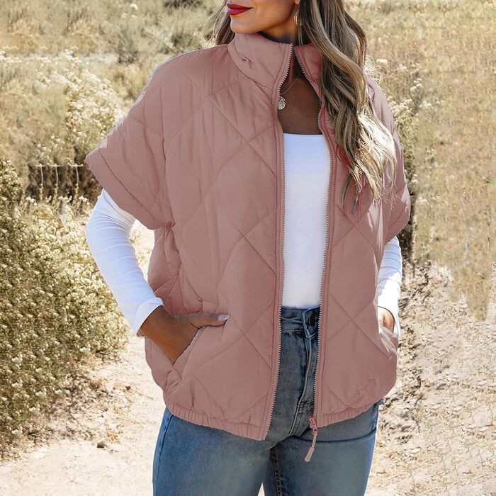 Жіноча жилетка Daen Puffer, рожева, з кишенями, на блискавці, для осені/зими