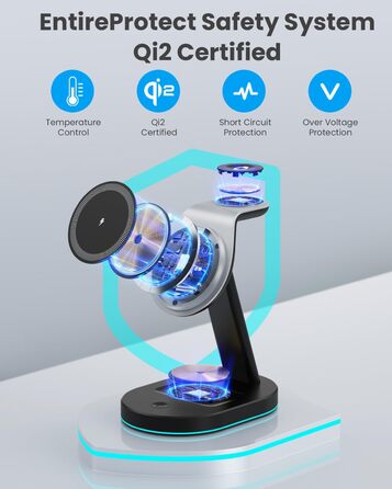 Бездротова зарядка 3-в-1 з MagSafe, USB-C та нічником для iPhone 16/15/14/13/12, Apple Watch та AirPods, A-Schwarz