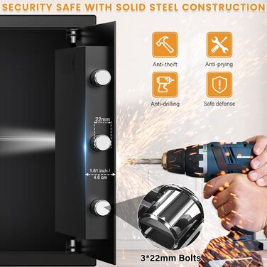 Мобільний сейф Mejasg Safe Tresor: компактний вогнестійкий сейф для дому, грошей, медикаментів та коштовностей (23x17x17 см, 65л)