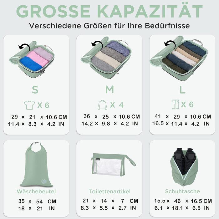 Органайзер для валізи Cipway Kompression Set (8 шт.) - набір кубів для пакування, зелений шалфей