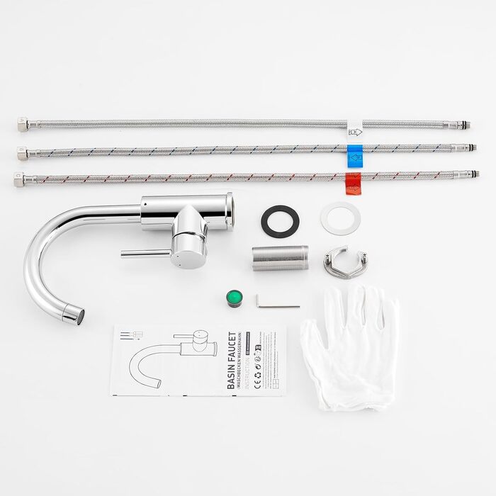 Кухонний змішувач Auralum для низького тиску, 360° обертання, 3 підключення, з міді з хромовим покриттям