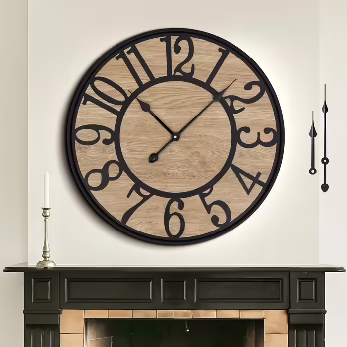 Large Wall Clock Without Ticking, 50 cm / 20 inch Silent Wood Vintage Wall Clock Retro Battery Powered Modern for Living Room Bedroom, Kitchen, Farmhouse, Office Decoration