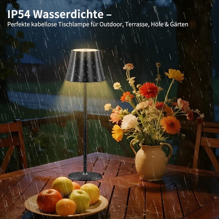 Бездротова LED-лампа Suright для столу з акумулятором 5000mAh, 3 режими кольору та регулюванням яскравості, IP54 вологозахист для вулиці, кемпінгу, тераси, вітальні, спальні