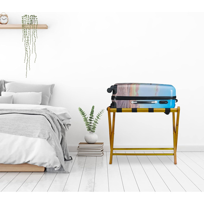 Relaxdays Luggage Rack Wood, foldable, luggage rack, suitcase storage, for travel luggage, HxWxD: 52.5x66.5x48 cm, white (natural)