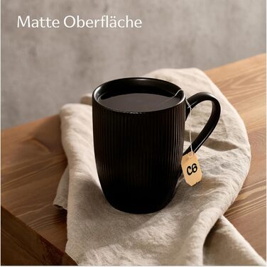 Coffee Mugs 6-Piece Set Modern Black - Unique Stripe Pattern - Matte Ceramic - Microwave Safe - Dishwasher Safe & Comfortable Handle