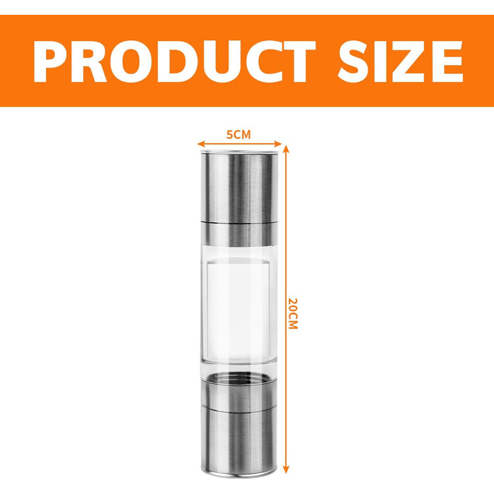 Мельниця для солі та перцю з керамічним жорном, сталеве маточне колесо, регулювання помелу, скло та нержавіюча сталь