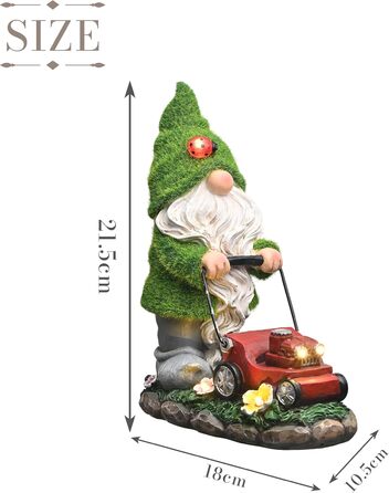 TERESA'S COLLECTIONS Outdoor Garden Decor with Solar Lighting 22cm Waterproof Garden Gnome Figurines with a Lawnmower Made of Artificial Resin Garden Gnomes for Outdoor Yard Lawn Balcony