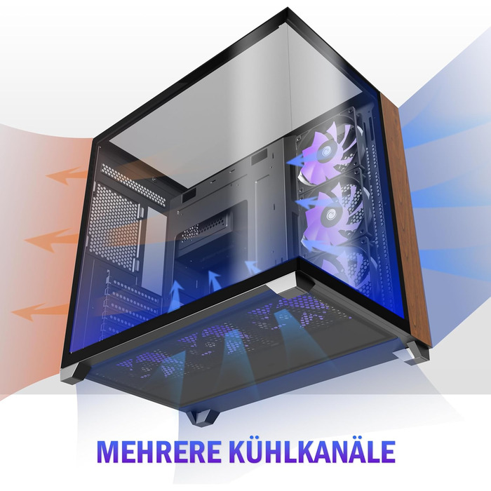 Корпус для ПК ANSAITE P7: Mid-Tower з 6 PWM ARGB-вентиляторами, скляна панель 270°, Type-C, чорний