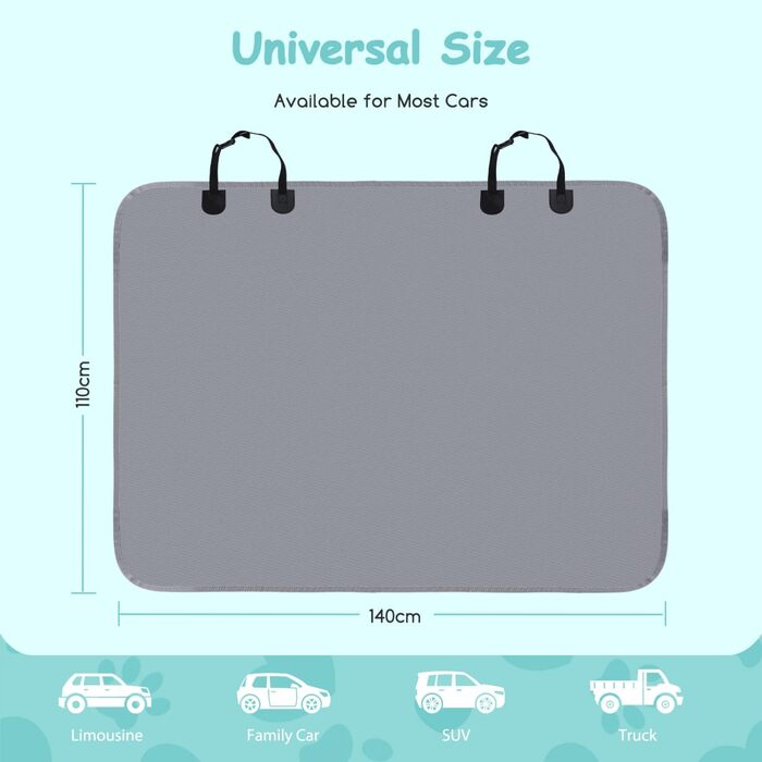Чохли на сидіння для собак Nobleza: водонепроникні, зносостійкі, Oxford-тканина, універсальні для SUV, 140 x 110 см (сірий)