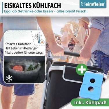 Тролей для покупок Heimfleiss® 56L з кульковими підшипниками, чорний | Складаний вагончик для покупок з великим об'ємом 56л та вантажопідйомністю 50кг | Легка сумка на колесах для покупок з кульковим підшипником, чорна