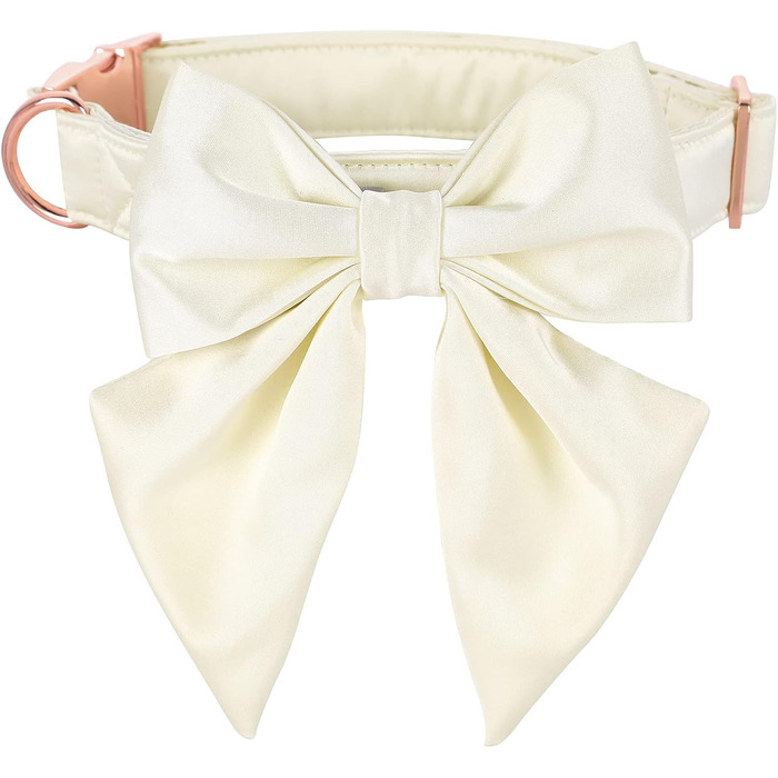 Елегантний ошийник для собак Lionet Paws з краваткою - комфортний шовковий ошийник знімною краваткою для маленьких собак, обхват шиї 25-40 см, білий (1 шт.)