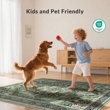 Килим GENIMO Boho Vintage 160x230 см, короткий ворс, антиковзаючі, для вітальні, спальні, їдальні, офісу, салатовий, геометричний, прямокутний