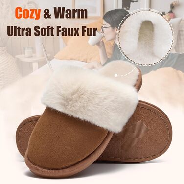 Тапочки зимові для дому та вулиці, теплі з меморі-піною, антиковзкі, для жінок та чоловіків (36.5/38 EU, темно-коричневі)