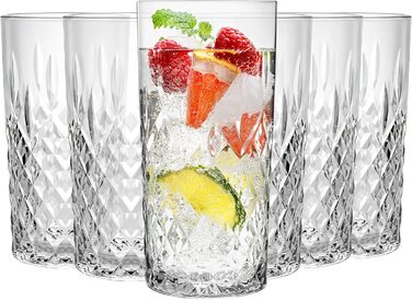 Glass Set 6-Piece, Drinking Glasses Set 300ml Transparent, Water Glasses, Ribbed Glasses for Juice, Water, Party, Garden, Cocktail Glasses