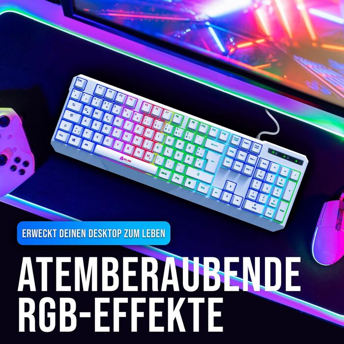 KLIM Chroma - ігрова клавіатура QWERTZ DE з підсвічуванням RGB, USB, водовідштовхувальна, ергономічна, для PC, Mac, PS5, PS4