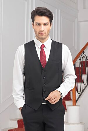 Чоловіча жилетка для весілля та свят HISDERN, бавовна, однотонна, чорна (M)