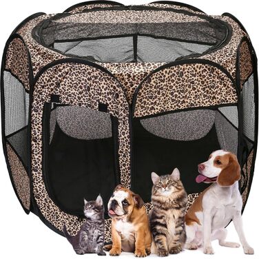 Транспортувальна переноска для тварин, портативна, м'яка, розкладна, для собак, котів та кошенят, сітка, дихаючий матеріал, для дому та вулиці, темно-коричнева (великий розмір, леопард)