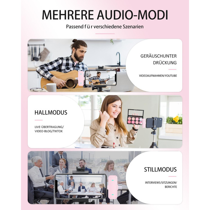 Беспроводной петличный микрофон Bayanbulu для iPhone, iPad, Android, TikTok, YouTube (розовый, 2 шт.)