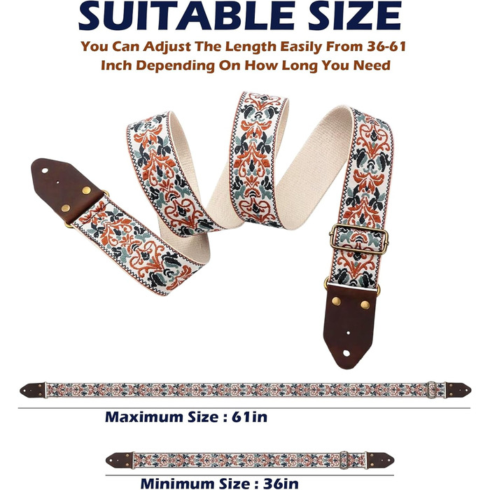 Гітарний ремінь з бавовни для акустичної гітари, 2 шт., вишиті ремені для бас-гітари, електрогітари та акустичної гітари, безкоштовна пряжка, замок для ременя та медіатор (Retro-gold-jacquard)