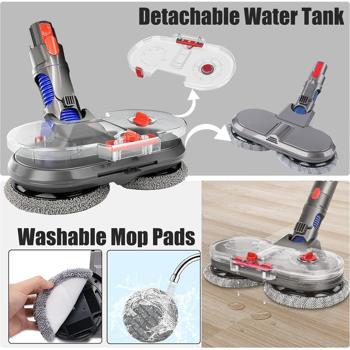 Електрична насадка для пилососа Dyson V7/V8/V10/V11/V15 Italdos з баком для води та 3 мікрофібровими серветками