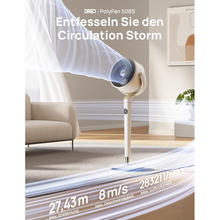 Вентилятор підлоговий Dreo з Wi-Fi та LED, 102 см, 3 режими, 8 швидкостей, 1200 м³/год, 26 м відстань, тихий 20dB