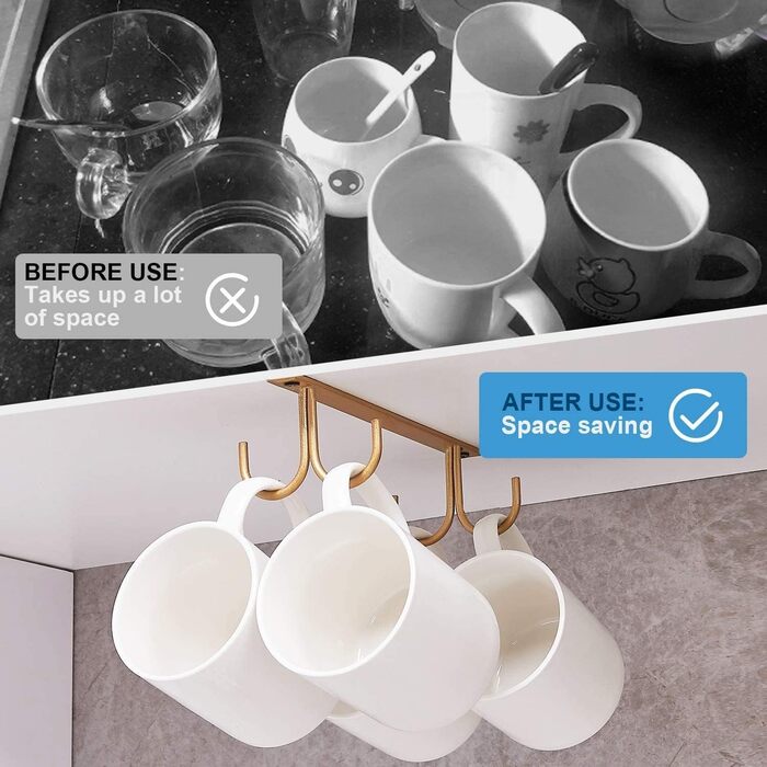 Тримач для чашок під шафу FOMANSH, 12 гачків для чашок, білий (золотий)